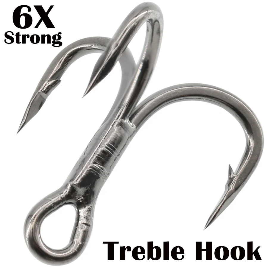 Fishing Treble Hook 6X Strong Carbon Steel Classic Round Bend Triple Fish  Hooks Set Hooks for Big Game Bluefish Salmon Kingfish