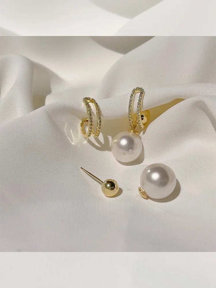 1 Pair New Style A Multi-wear Light Luxury High-end Earrings Temperament Pearl Sparkling Earring Female Net Red Trendy