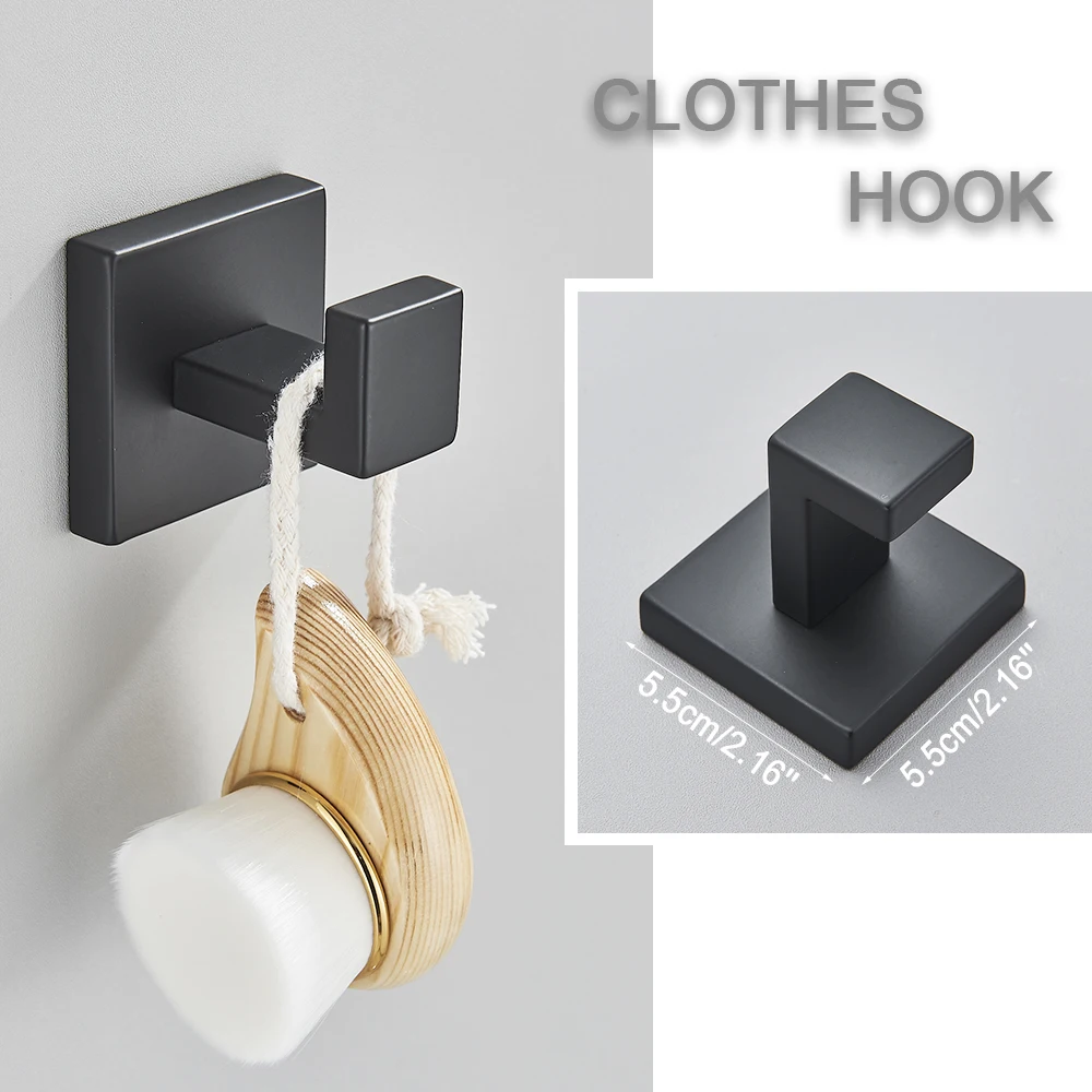 Black Bathroom 40cm Accessories Set Wall-Mount Stainless Steel Towel Bar Rack Toilet Roll Paper Holder Robe Hook Hanger Hardware