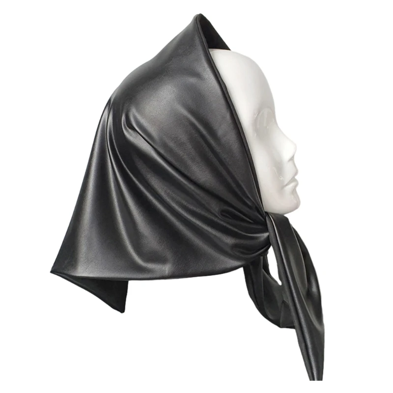 Womens Fashion Long Shawl Winter Warm Large Scarf Faux Leather Triangle Scarf Hijab Headscarf Covering Headwraps 2