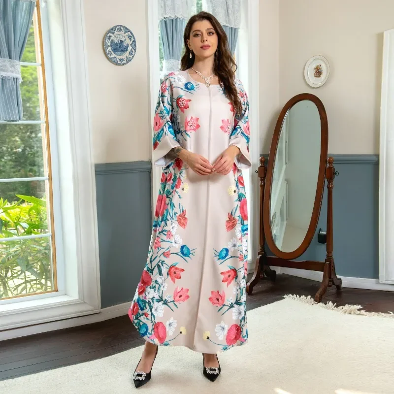 Muslim Robe Affordable Luxury Fashion Rhinestone Positioning Printing Arabic Women Dress Muslim Dress Women African