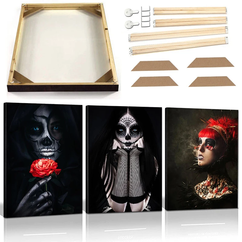 Clown Rose Skeleton Donna Canvas Painting With Frame Black Modern Abstract Art Poster Prints Nun Candle Wall Picture Home Decor