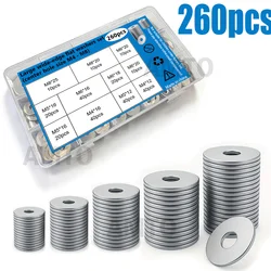 Set of 260 Large Stainless Steel Flat Washers with Various Center Hole and Outer Diameters (260pcs)