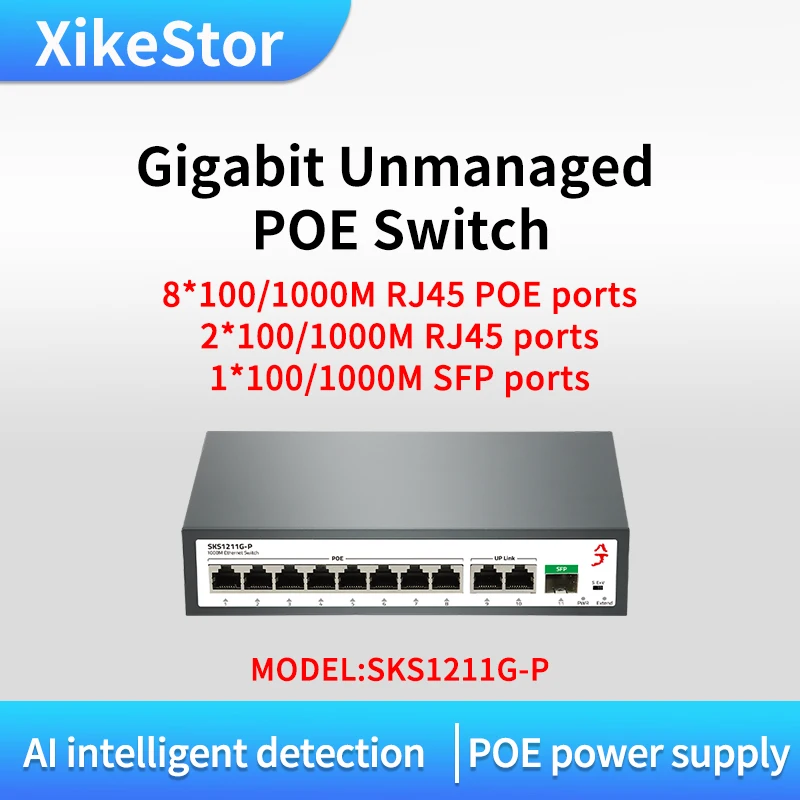 Xikestor-gigabit Desbloqueado Poe Switch Detecção Inteligente ai Poe Rj45 Port Portas Rj45 Sfp Slot Network Switch Plug Play - Imagem 4