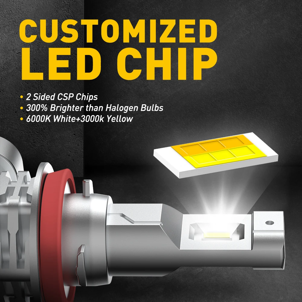 2개 AUXITO CANBUS H8 LED 노란색 흰색 9006 HB4 H10 H11 LED 안개등 9005 HB4 LED 전구 자동차 주행등 (도요타, 스코다, 포드용)
