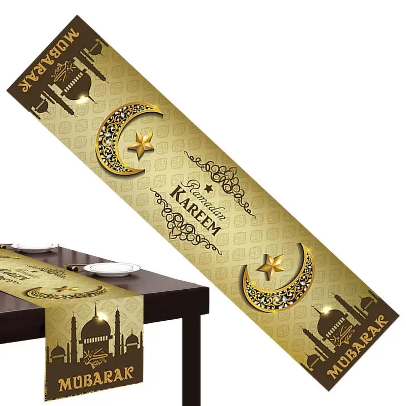 EID Table Runner Eid Tablecloths 13.77 X 70.8 Inch Star And Moon Mosque Pattern Party Supplies Decoration For Home