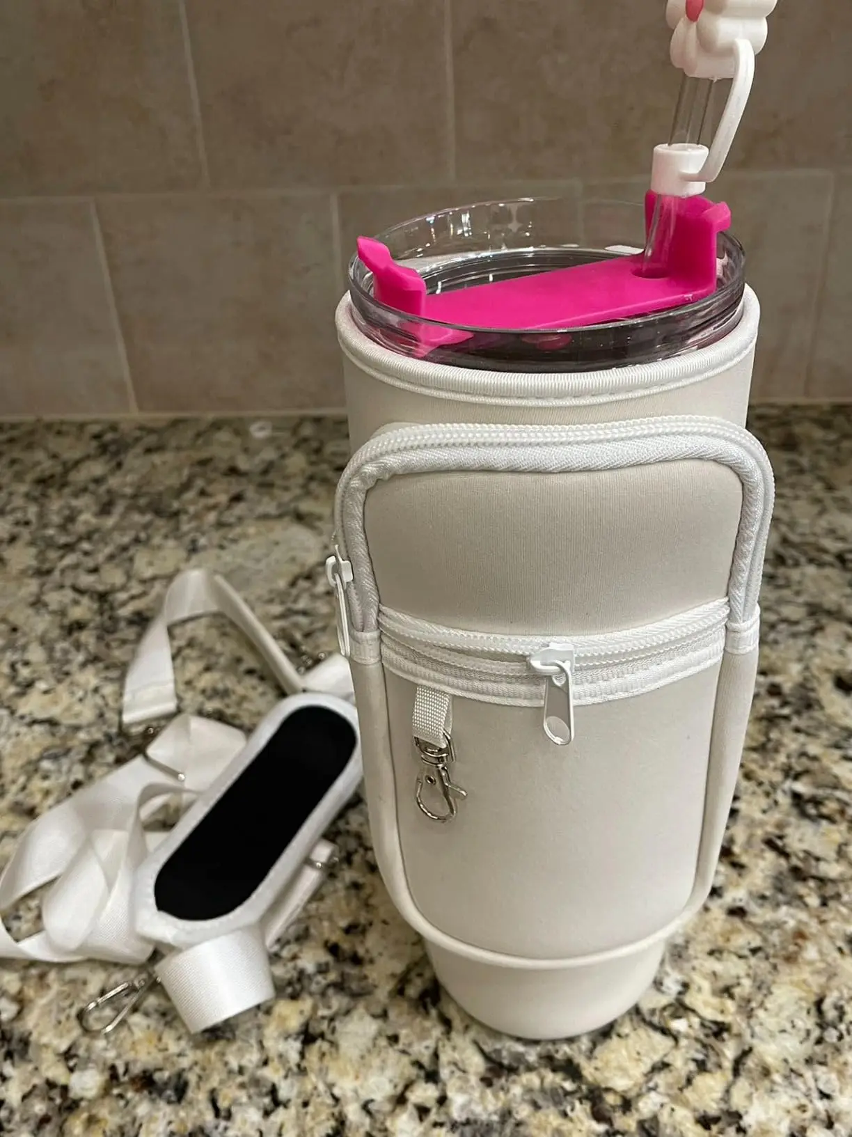 Neoprene Cross-Body Water Bottle Bag with Phone Holder and Adjustable Shoulder Strap