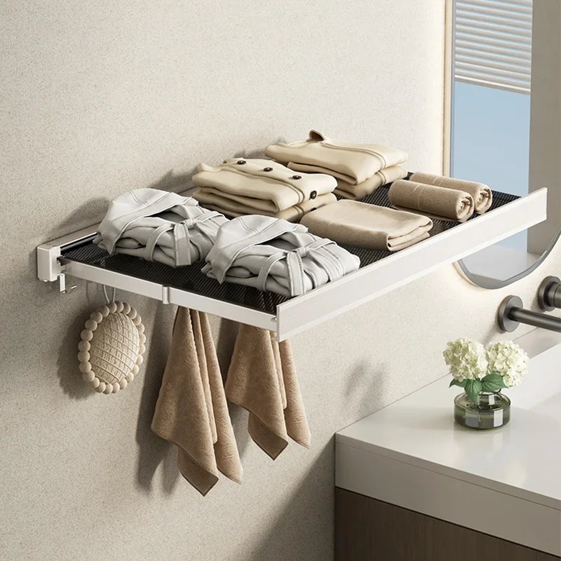 Storage Rack Towel Rack Bathroom Shelf Bathroom Storage Shelf Storage Shelf Bathroom Accessories Shower Rack Bathroom Corner Shelf Foldable Shelf Invisible Bath Towel Rack Bathroom Folding Integrated Perforation-free Bathroom Hanging Clothes Storage Rack Storage Shelf Shelf