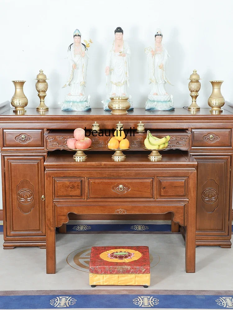 

Solid Wood Chinese Style Altar Incense Burner Table Household Buddha Shrine Pull Board Guanyin Altar Buddha Cabinet