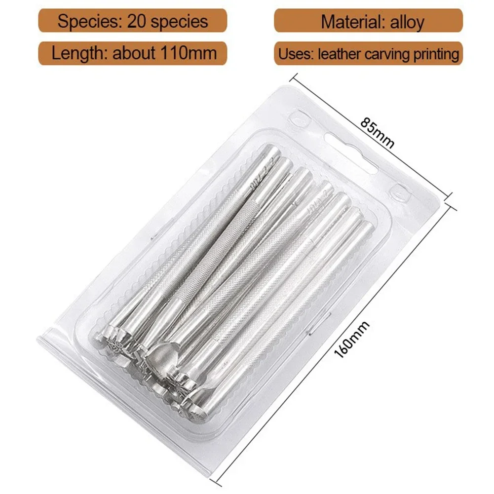 ALLGOOD 20pcs Leather Stamp Printing Tool Kit Alloy Punch Set Carving Punch Saddle Making Tools For Leather Craft DIY Artwork