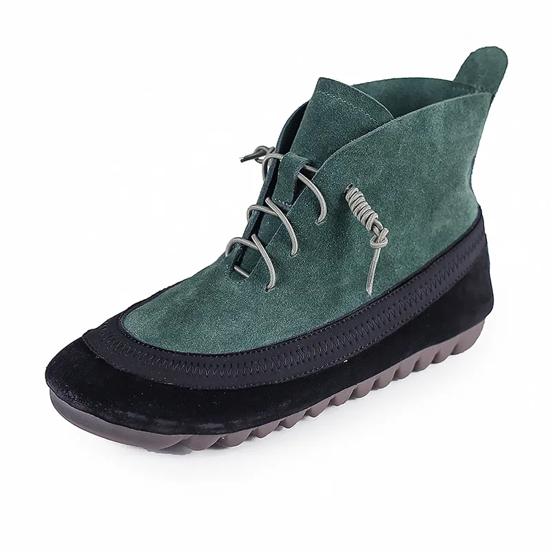 

Autumn New Women Boots Genuine Leather Flat With Round Toe Lace-up Rome Street Style Shoes Boots Shoes For Women Dark Grey 40