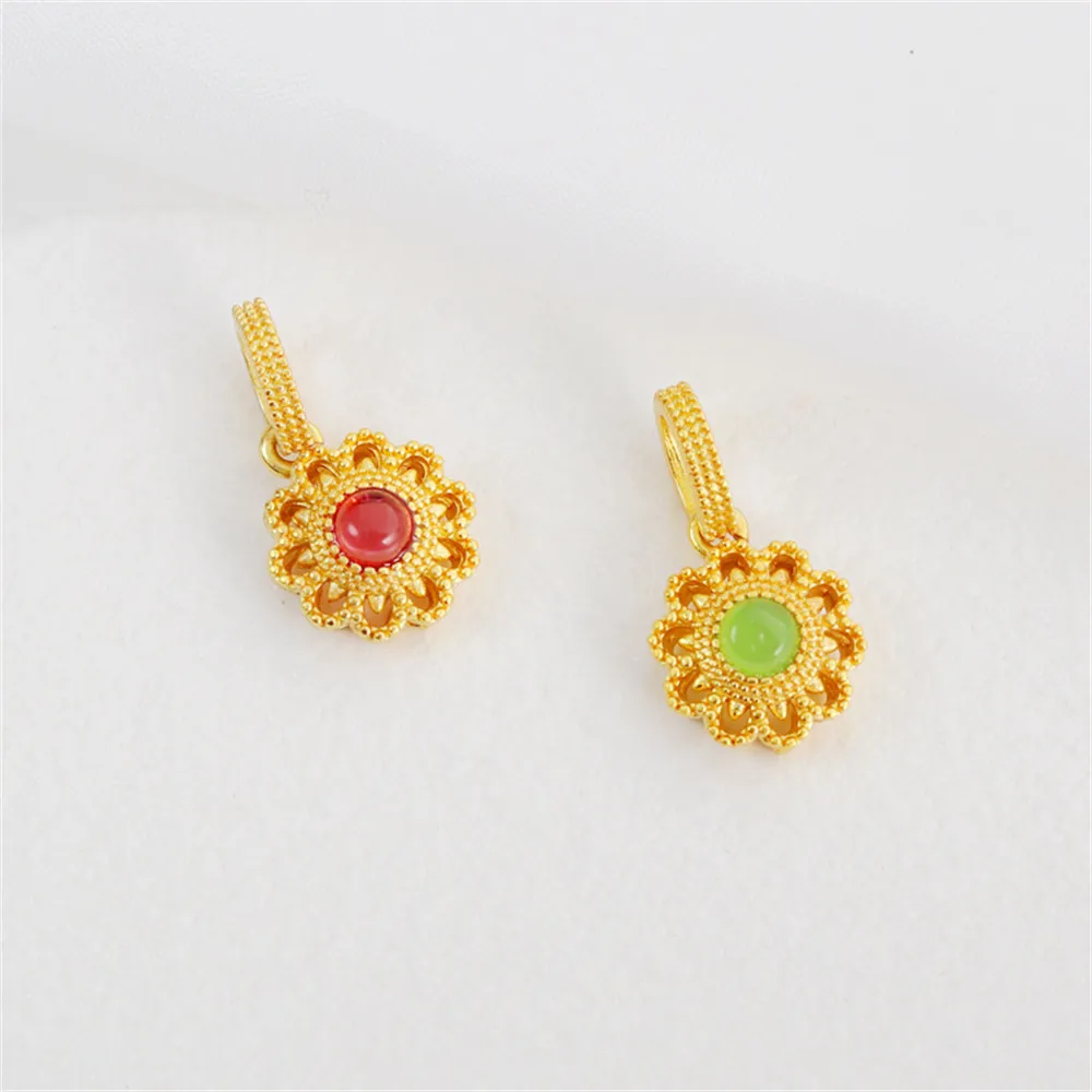 

18K dumb gold hollow-out pattern sunflower 11mm pendant DIY bracelet necklace with beads pendant beads accessories