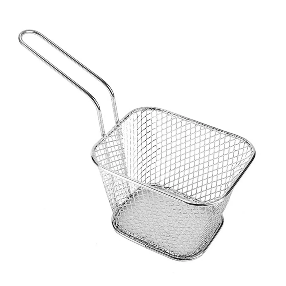 Deep Fryer Basket Food Presentation Oil Strainer Stainless Steel Cooking Skimmer Basket Square for Cooking Frying
