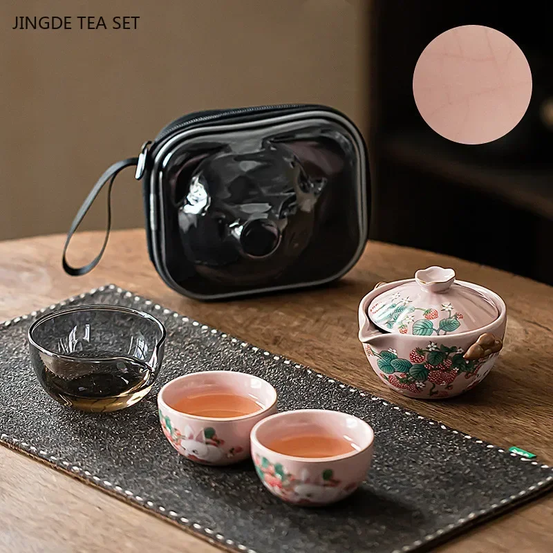 5pcs Ru Kiln Ceramic Tea Set Portable Beauty Gaiwan Custom Tea Pot and Cup Set Outdoor Travel Tea Pot Exquisite Filter Teapot