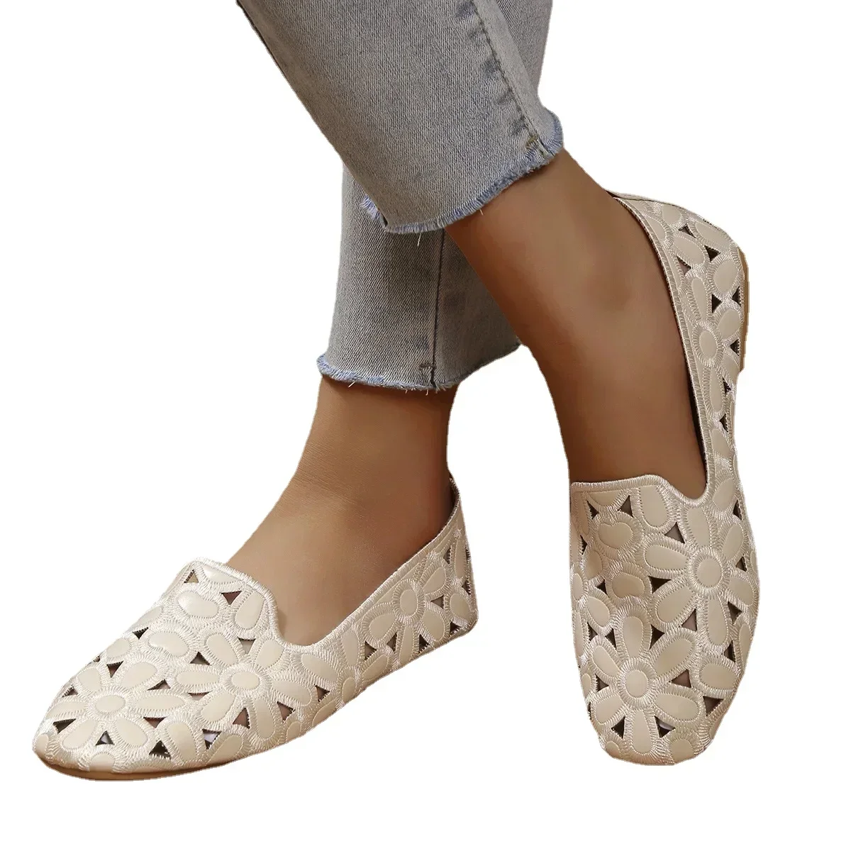 Women Flats Slip on Loafers Foldable Flats for Women Square Toe Single Shoes Hollow Out Fashion Party Casual Fashion Women Shoes 2