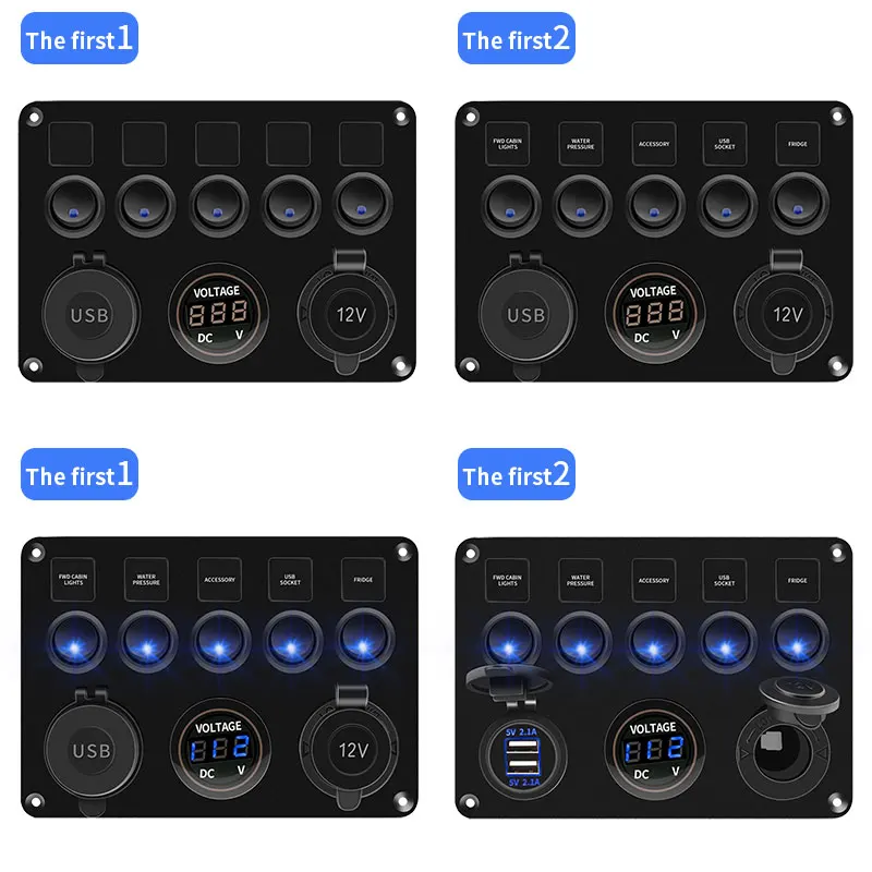Pannello Interruttori Impermeabile 4 Gang Per Nautica - USB E Voltmetro - 12-24V