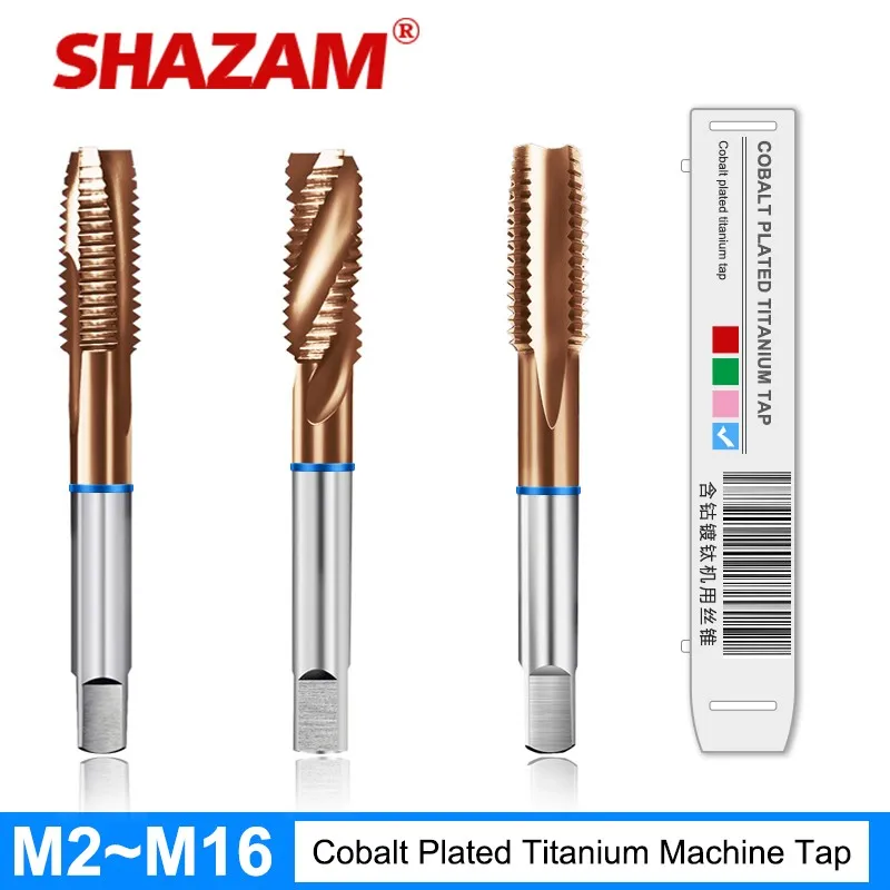 

SHAZAM Blue Circle Titanium Plated Cobalt Containing Tap Spiral /Straight Groove/Tip End Stainless Steel Machine Taps M3-M16