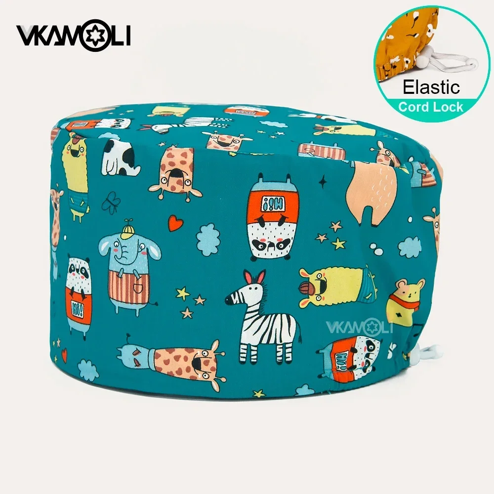 Doctor Work Hat Elastic Hat with Sweat Towel Adjustable Animal Printing Scrub Cap medical scrub hats