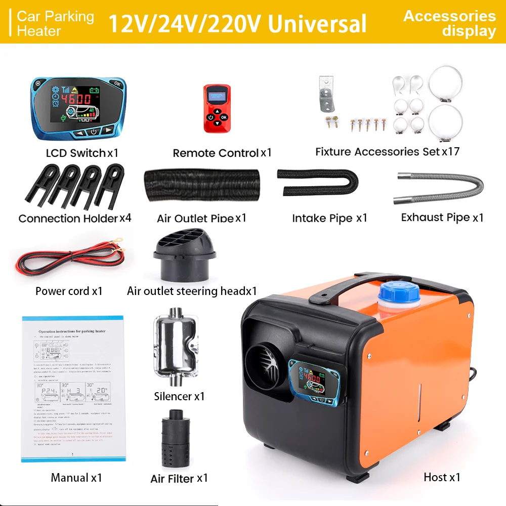 Diesel Air Heater Set 12V / 24V 8KW Air Parking Heater Kit with LCD Display  Auto Heating Accessories for Car Truck - AliExpress