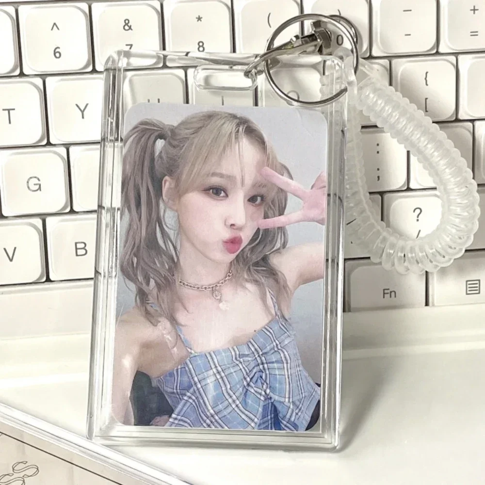 Acrylic Kpop Photo Card Holder Anti-lost Keychain 3 Inch INS Transparent Idol Protective Case Bag Bus Cards Sleeves Supplies card holder,card protector,idol card protector,card display stand,desk card holder,photo card holder,credit card holder