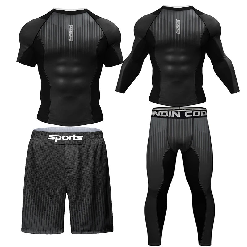 Sports Apparel Mens T Shirt Kickboxing Rashguard Jiu Jitsu MMA T-shirt +Pant Set