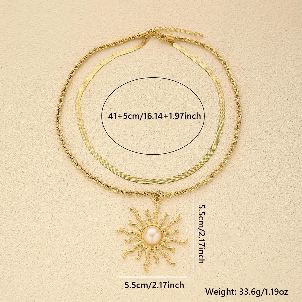 2 Pcs/Set European American Style Sunflower Pendant Necklace Trendy Unique Layered Choker Fashion Collarbone Jewelry for Women