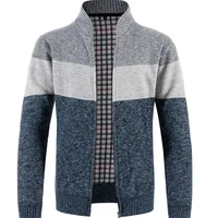 Trendy Men's Knitted Sweater Jacket Full Zip Color Block Winter Casual Top Korean Style Autumn Winter Outerwear Cardigan