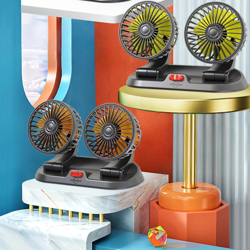 New Car Fan Cooling Double Head USB 2-speed Adjustable Air Accessories Wind Force Adjustment Cooler Auto