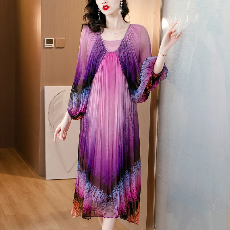 

Spring Autumn Boho Print Casual Beach Long Dress Women Elegant Loose Waist Prom Clothes Korean Vintage Luxury Evening Dress