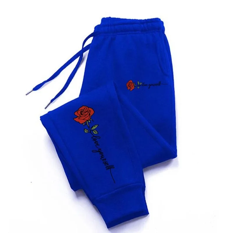 Hot Selling Casual Couple Pants Fashionable Rose Love Yourself Printed Hip-Hop Trousers with Drawstring Sweatpants S-3XL 4