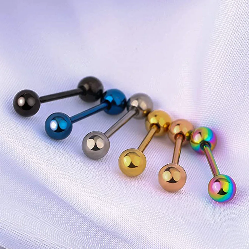 Piercing Jewelry 6PCS Titanium Tongue Rings Colorful Tongue Barbell 12mm 14mm 16mm 18mm