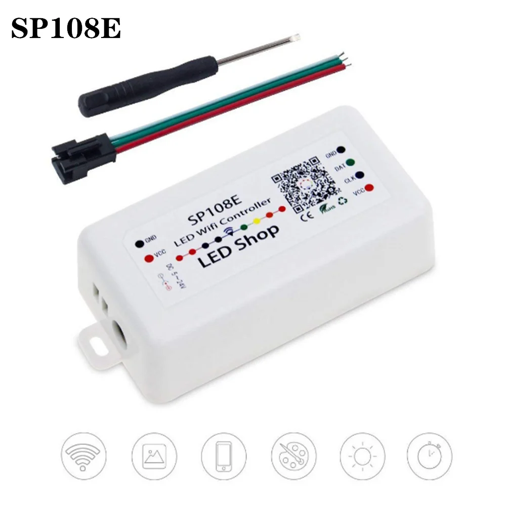 

SP108E LED SPI Wifi pixel IC Controller by smart phone APP For WS2812B WS2813 SK9822 SK6812 RGBW APA102 LPD8806 Strip DC5-24V