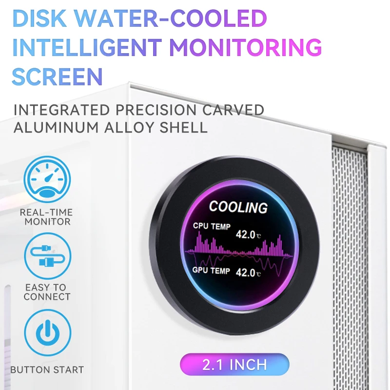 워터 쿨러 스크린 IPS LCD 480*480 CPU GPU RAM HDD C타입 USB 모니터, CNC 케이스, 동적 테마 디스플레이, AIDA64 없음, 2.1 인치, 신제품 