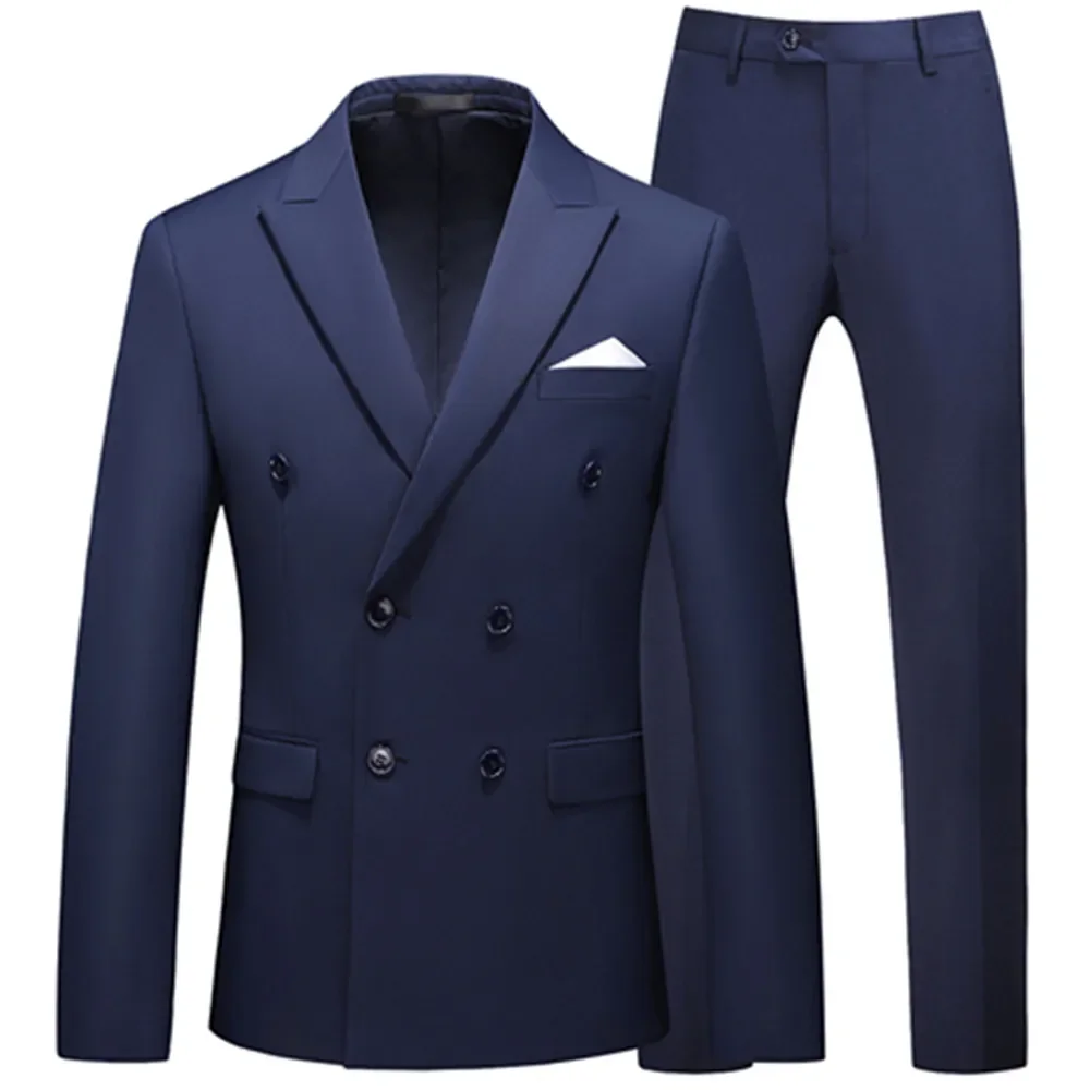 Moda Peak risvolto doppio petto abiti per uomo Casual Boutique Business 2 pezzi Set Slim Fit giacca giacca pantaloni pantaloni