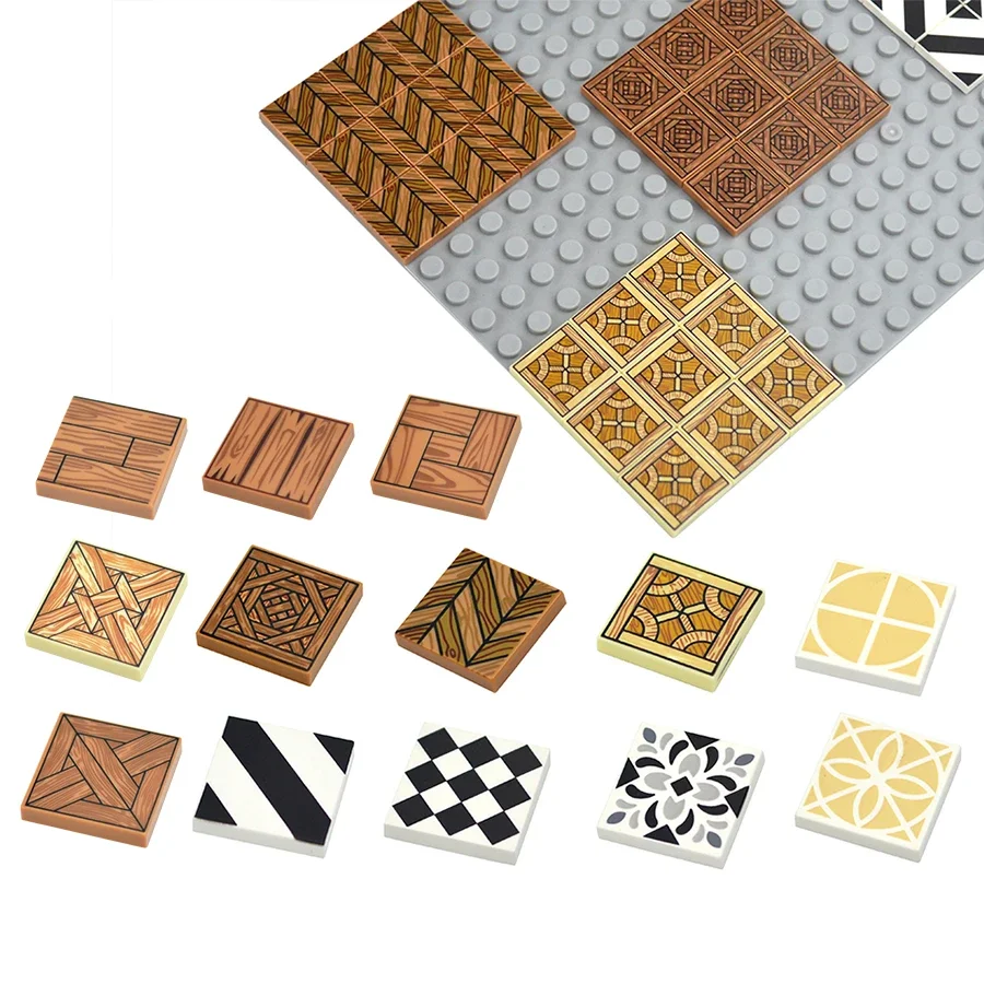 2023 MOC 2x2 New Printed Smooth Plate Bricks Decoration Floor Tiles Stripe Building Blocks City House Assembles Toys for Kid