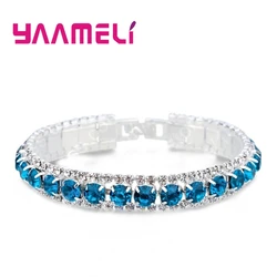 Elegant 925 Sterling Silver Bracelet with Sparkling Zircon Crystals - Available in 14 Colors (Diamond blue)