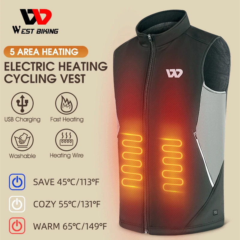 

WEST BIKING Winter Men's Heated Vest Motorcycle Cycling Electric Heating Sleeveless Jacket Camping Fishing USB Heater Bodywarmer