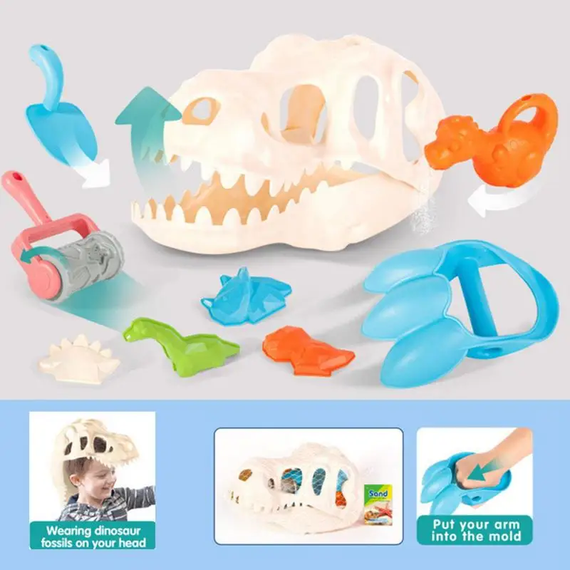 Outdoor Sand Beach Toys For Kids 9Pcs Sandbox Set Beach Game Toy With Dinosaur Sand Model Shovels Rake For Children Play Sand 3