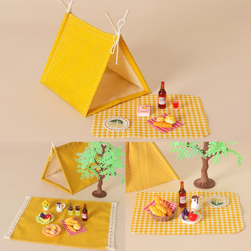 Miniature Camping Tent Set 1 12 Scale Dollhouse Accessories Lifelike Design for DIY Toy House Tiny Outdoor Adventure Scene