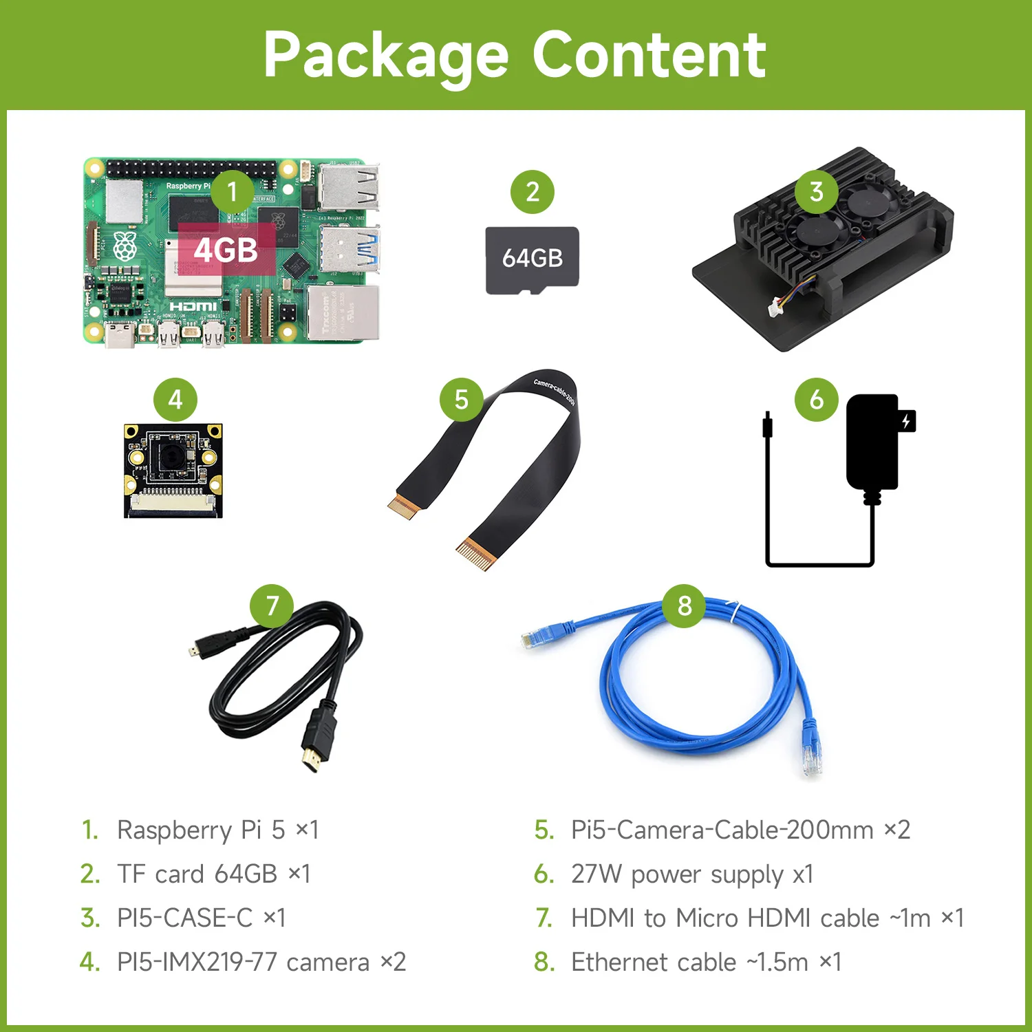Kit Fotocamera Raspberry Pi 5, Opzioni Per Ram Da 4Gb/8Gb, Processore Bcm2712, 2.4Ghz, Con Fotocamera Imx, Custodia Raspberry Pi 5