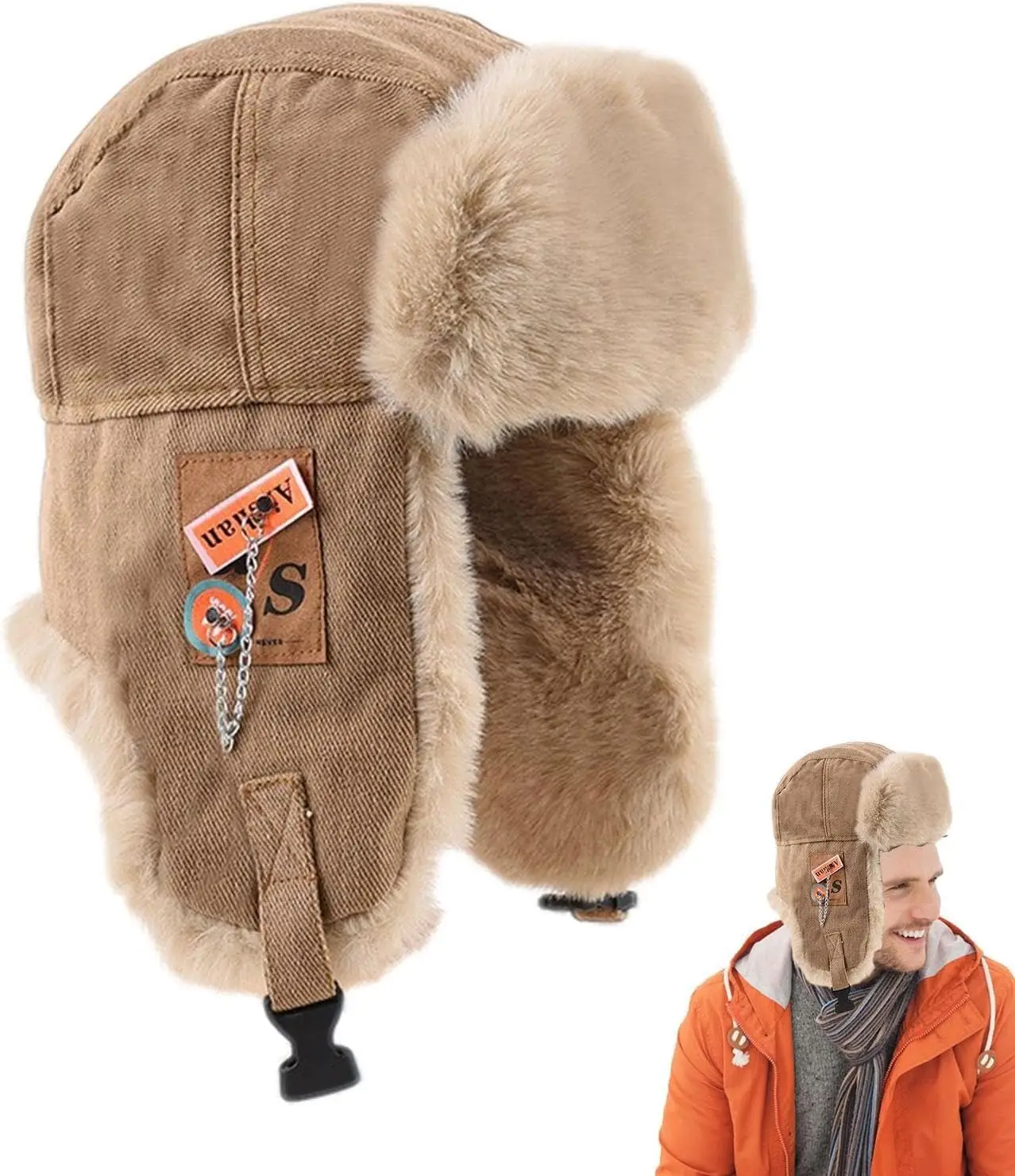 Men's Bomber Hat, Bomber Hat Warm Winter Hat with Ear Flaps Russian Hat, Pilot Style Winter Russian Trooper Hat Soft Fashionable - 2