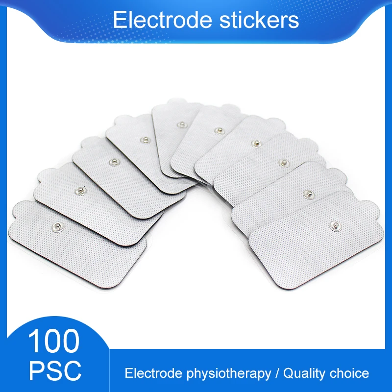 100pcs 5x10 Cm Reusable Adhesive Snap Electrode Pads Sticker Patch Tens Electrodes Pad for TENS EMS Electronic Therapy Massager