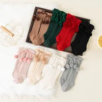 Autumn Winter Baby Girls Cherry Ball Knee High Socks Toddler Tube Princess Sock For Kids Knitted Socken Leg Warmer For 0-5Years 3