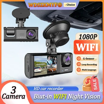 WIFI APP Controllo Auto Dvr 3 Canali 1080P Dash Cam per Auto Registratore di Vista Anteriore e Posteriore Videocamera per Auto per Auto Assecories 1