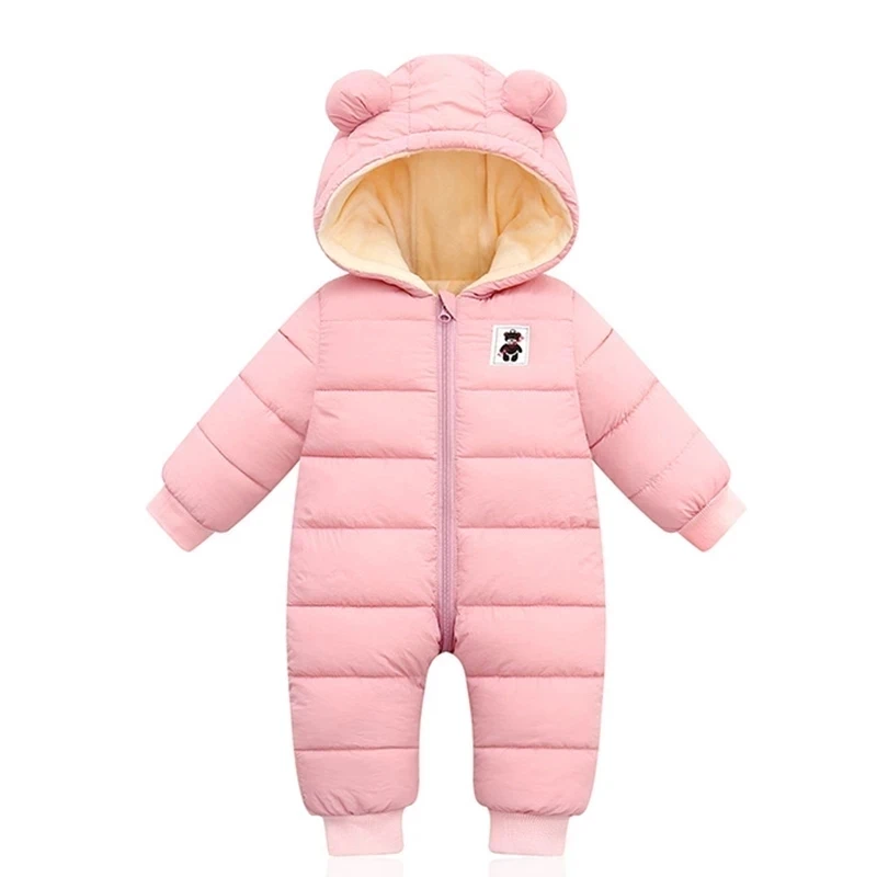 Winter Baby Rompers Infants Plus Velvet Thicken Jumpsuit For Newborn Boy Coats Toddler Kids Hooded Jacket Children Clothes