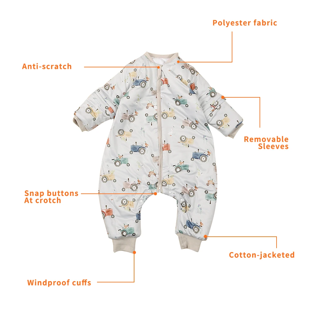 Elinfant Long Sleeve Split Legs Sleeping Bag, 3 Size For Boys and Girls Removable Sleeves Sleeping Sack For Winter