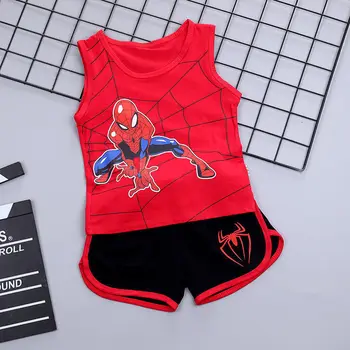 Bambini Neonati maschi Set di vestiti estivi Infantile Bambini Cartoon Spiderman CottonT-shirt Gilet + Pantaloncini 2 pezzi Vestito Abbigliamento per bambini 2-7Y 1