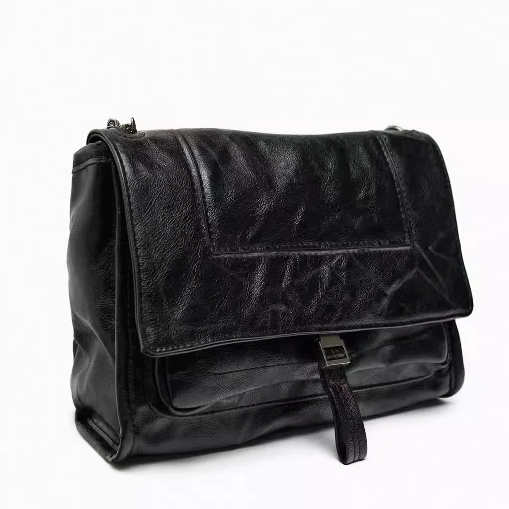 Vintage Women Shoulder Bags Designer Simple Chains Crossbody Bag Retro Big Flap Female Purses