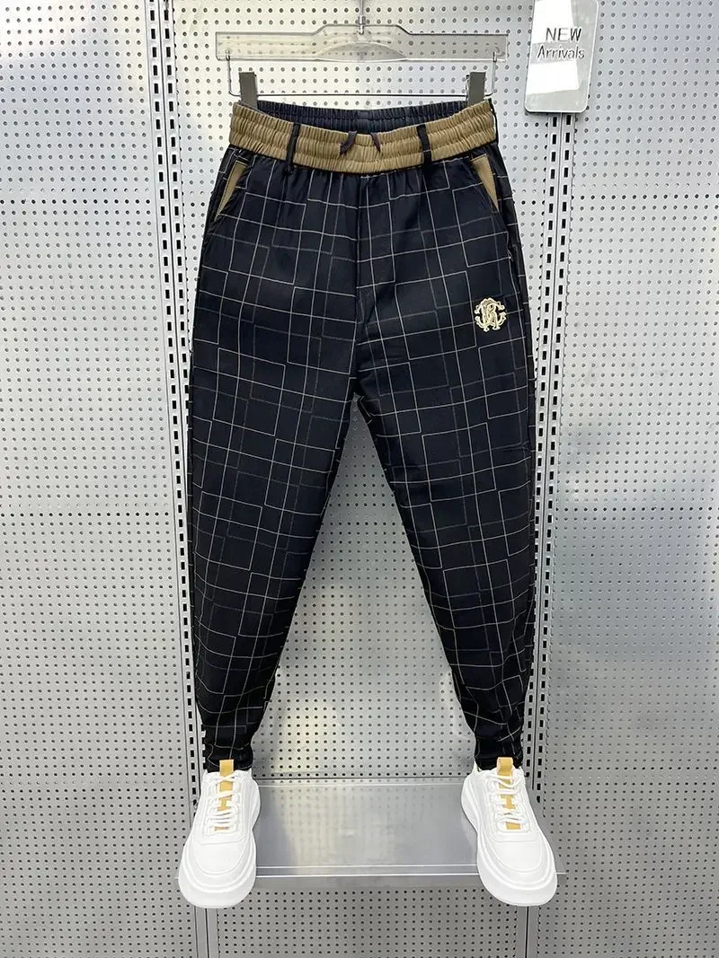 Black Plaid Pants Casual Pencil Trousers High Quality Luxury Brand