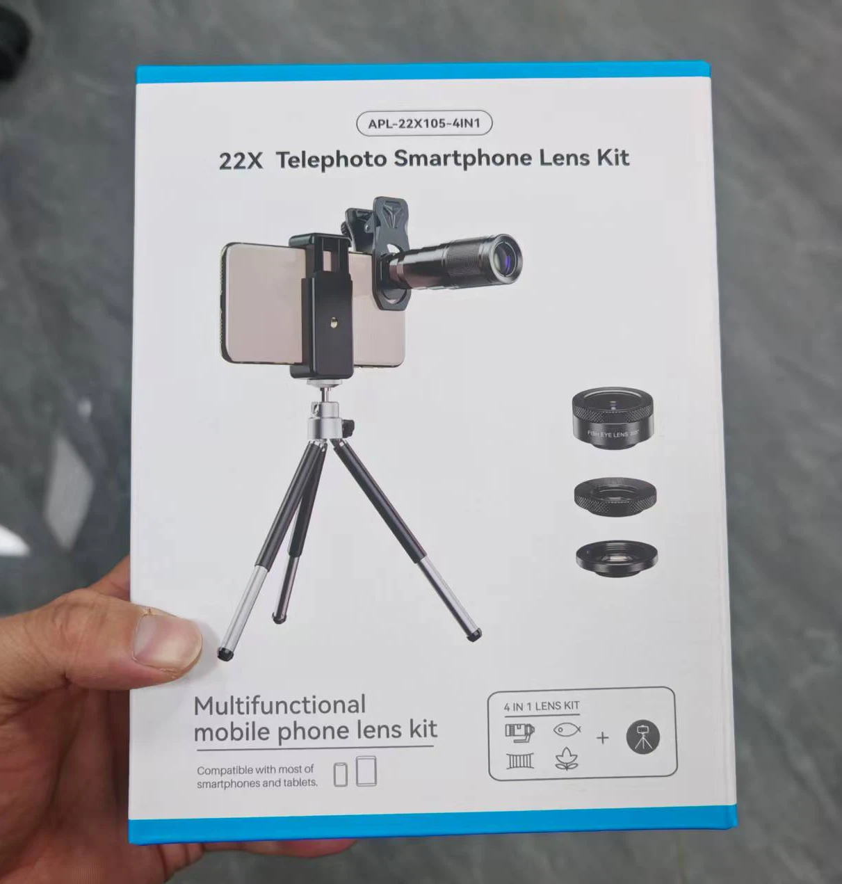 APEXEL 휴대폰 카메라 렌즈 키트, 4 in 1 망원 줌, 22X 렌즈 망원경, 단안 와이드 매크로 어안 렌즈 삼각대, 스마트폰용
